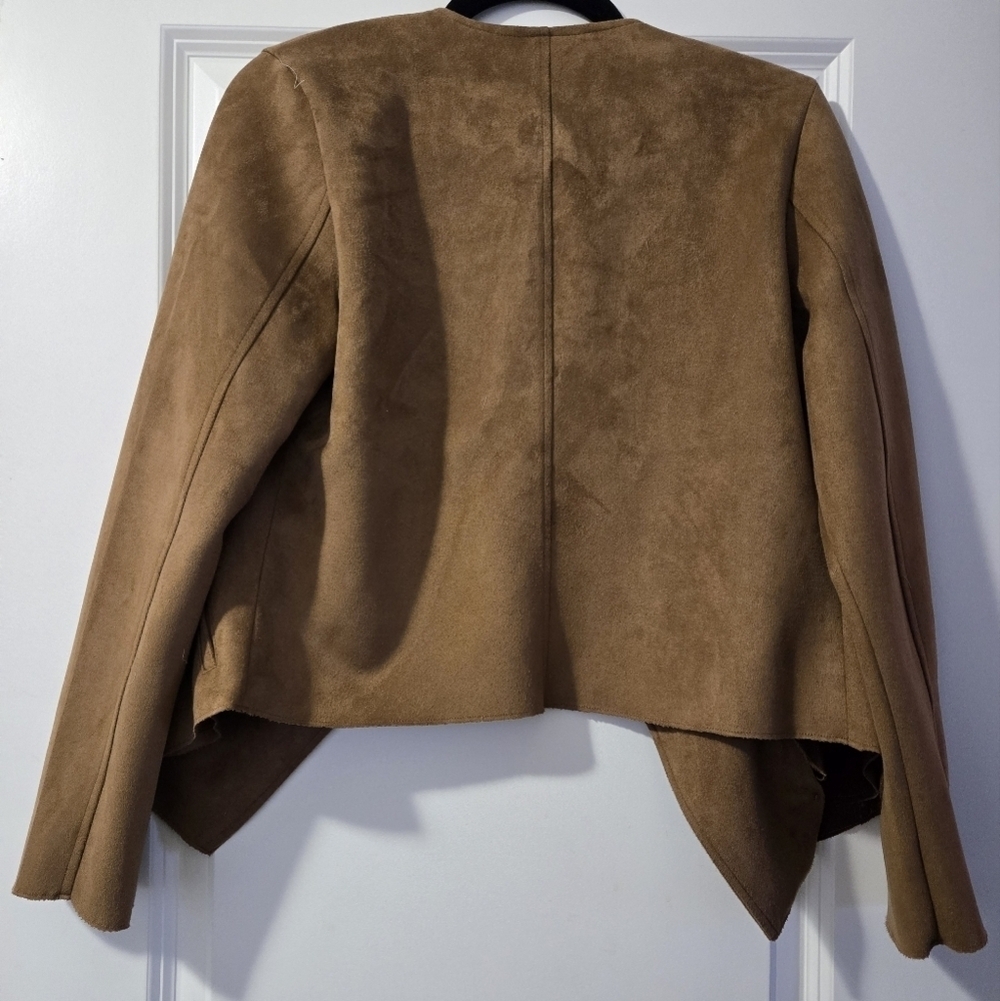 NWOT Small Ricki's Tobacco Brown Faux Suede Drape Front Jacket - Picture 9 of 9